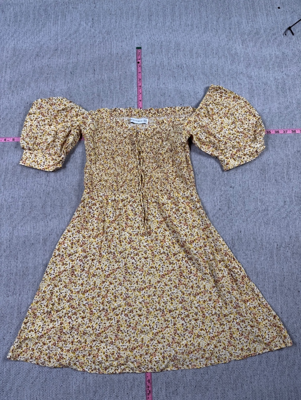 Faithfull The Brand Yellow Floral Puff Sleeve Dress US 10